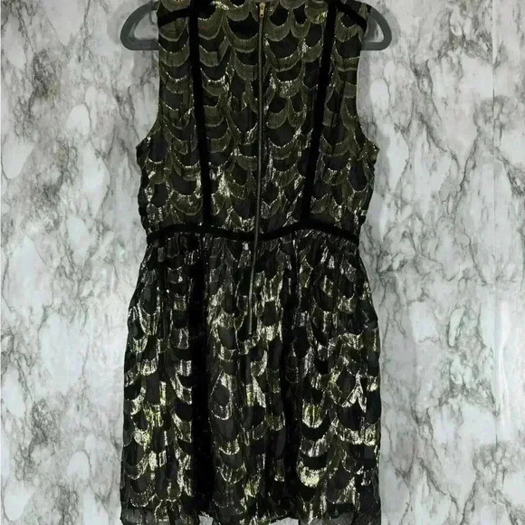 Line & Dot Black & Gold Velvet Binding Rulex Dress Size S - Picture 2 of 6